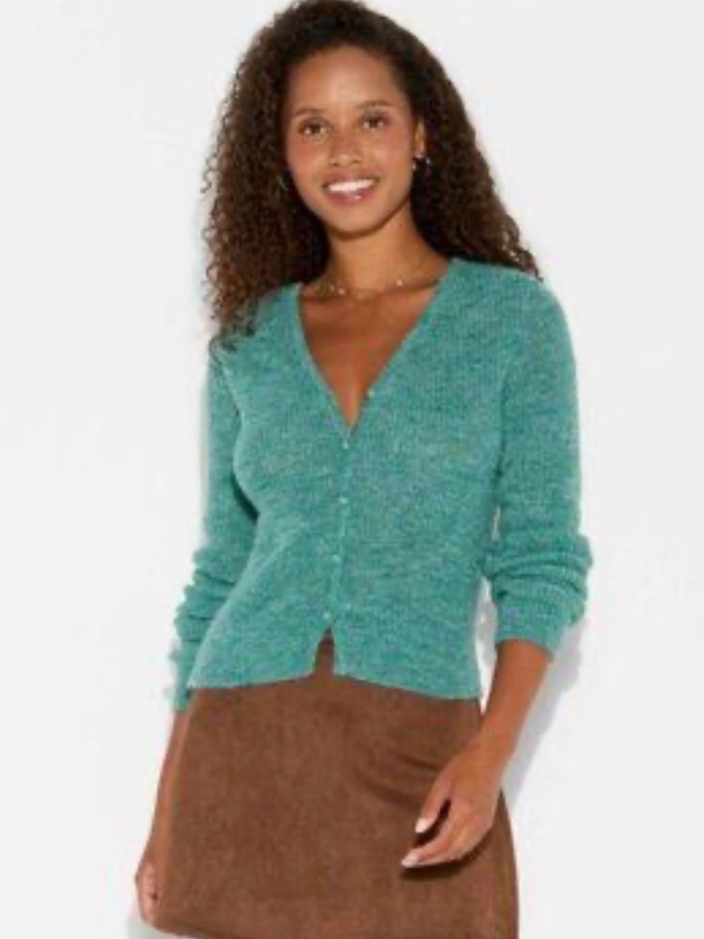Wild Fable Teal Fuzzy Knit Button Front Cropped Cardigan Size M